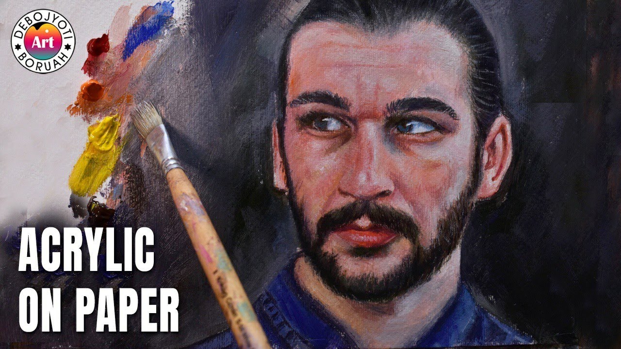 How to Paint a Male Portrait In Acrylic on Paper | Realistic Portrait Tutorial By Debojyoti Boruah