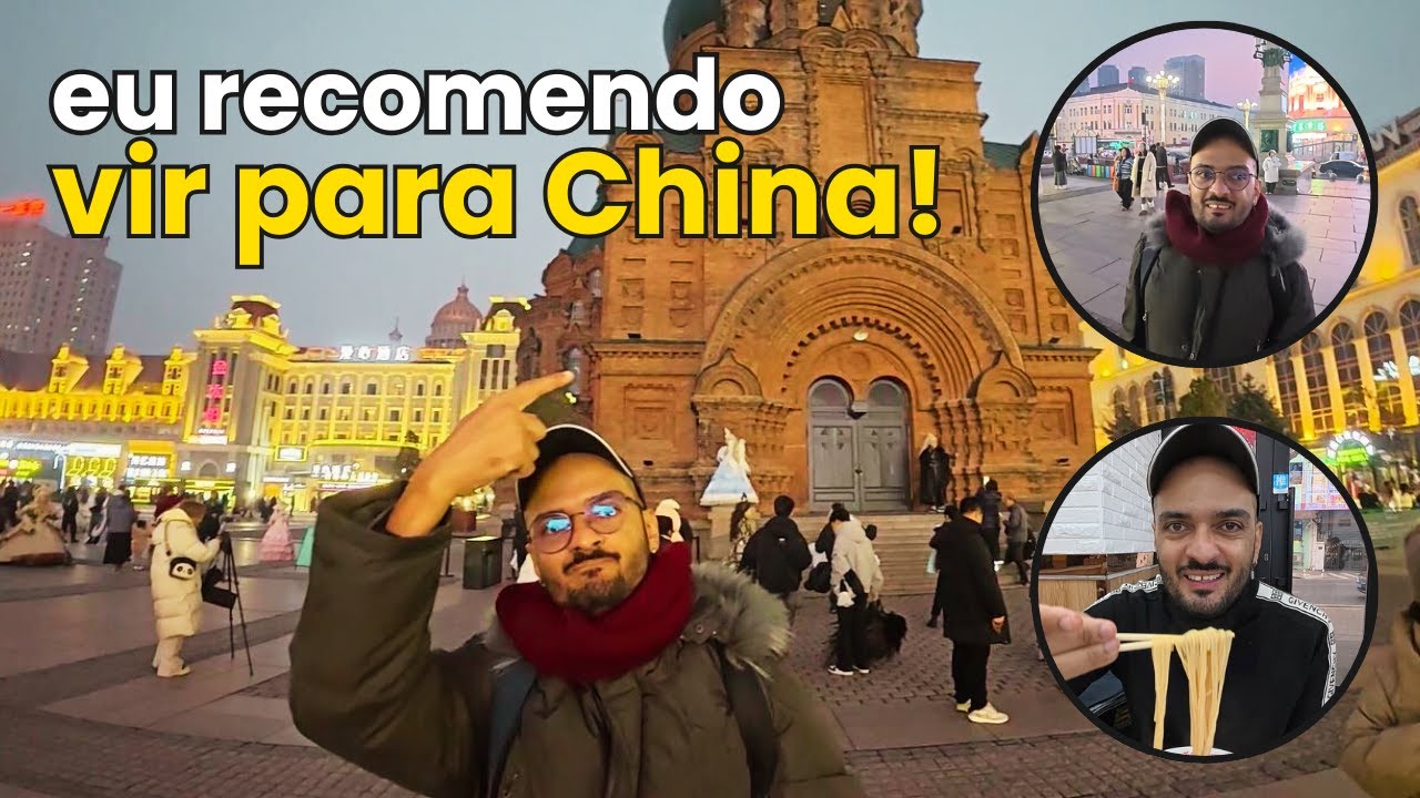 Passeando a noite e experimentando a culinária chinesa em Harbin