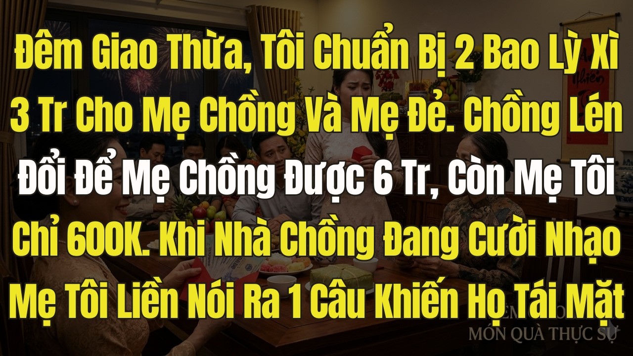 Tôi chuẩn bị 2 bao lì xì. Chồng lén đổi, đưa mẹ chồng 6tr, còn mẹ tôi chỉ có 600k. Bà bình Tĩnh Nói