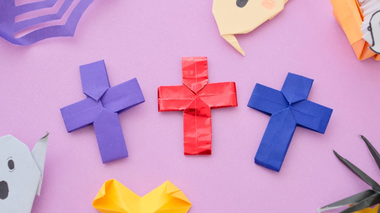 萬聖節摺紙 十字架 Origami cross (Easy)