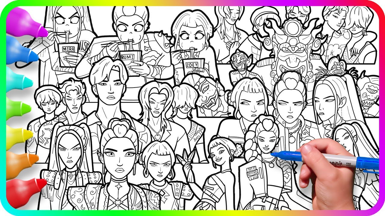 KPop Demon Hunters Coloring Pages Compilation / Satisfying Coloring Rumi, Zoey, Mira and other