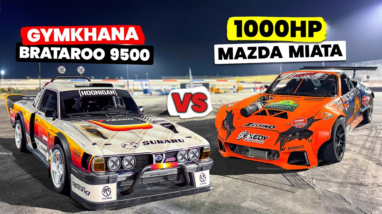 1000 HP 3-Rotor Mazda MX-5 vs Gymkhana Subaru Brataroo 9500 Turbo