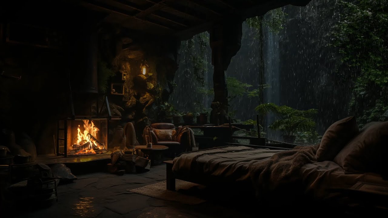 No Ads,Deep Sleep in a Hidden Cave 🌧️ Ultimate Relaxation with Rain & Crackling Fireplace Sounds🔥