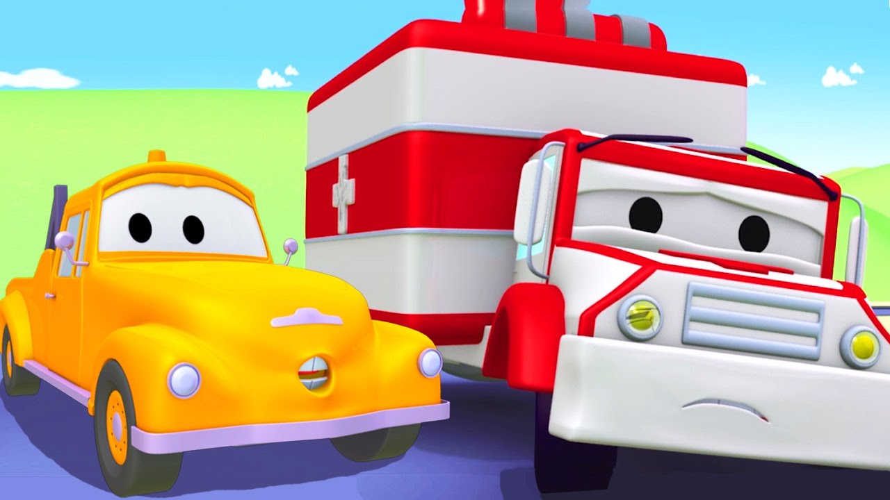 Tom o Caminhão de Reboque e Amber a Ambulância  na Cidade do Carro | Desenhos animados crianças