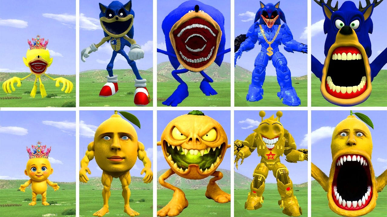 ALL NEW EVOLUTIONARY FORMS OF SONIC EXE MONSTER VS MONMON LEMON MONSTER IN GARRY'S MOD!
