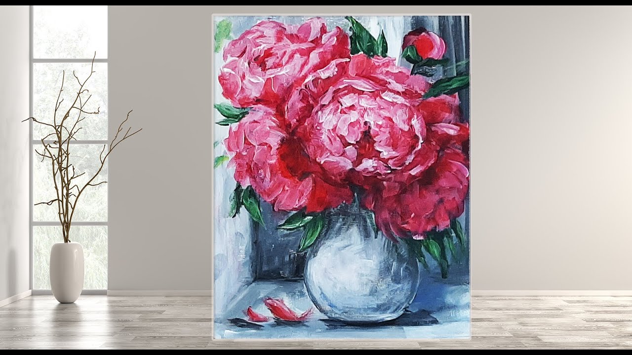 How to Paint a Peony Acrylics /Step by Step / MariArtHome
