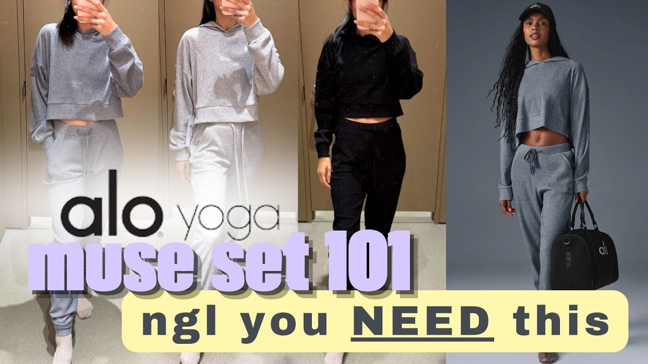 Alo Yoga MUSE 🎭 Комплект 101 | фут. Стальной серый, меланжевый, черный, спортивный, меланжевый се...