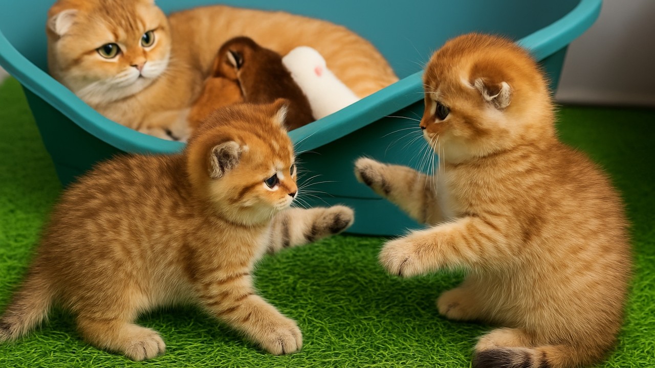 Чужие котята наблюдают, как мама-кошка заботится о новорождённых — но не решаются подойти ближе