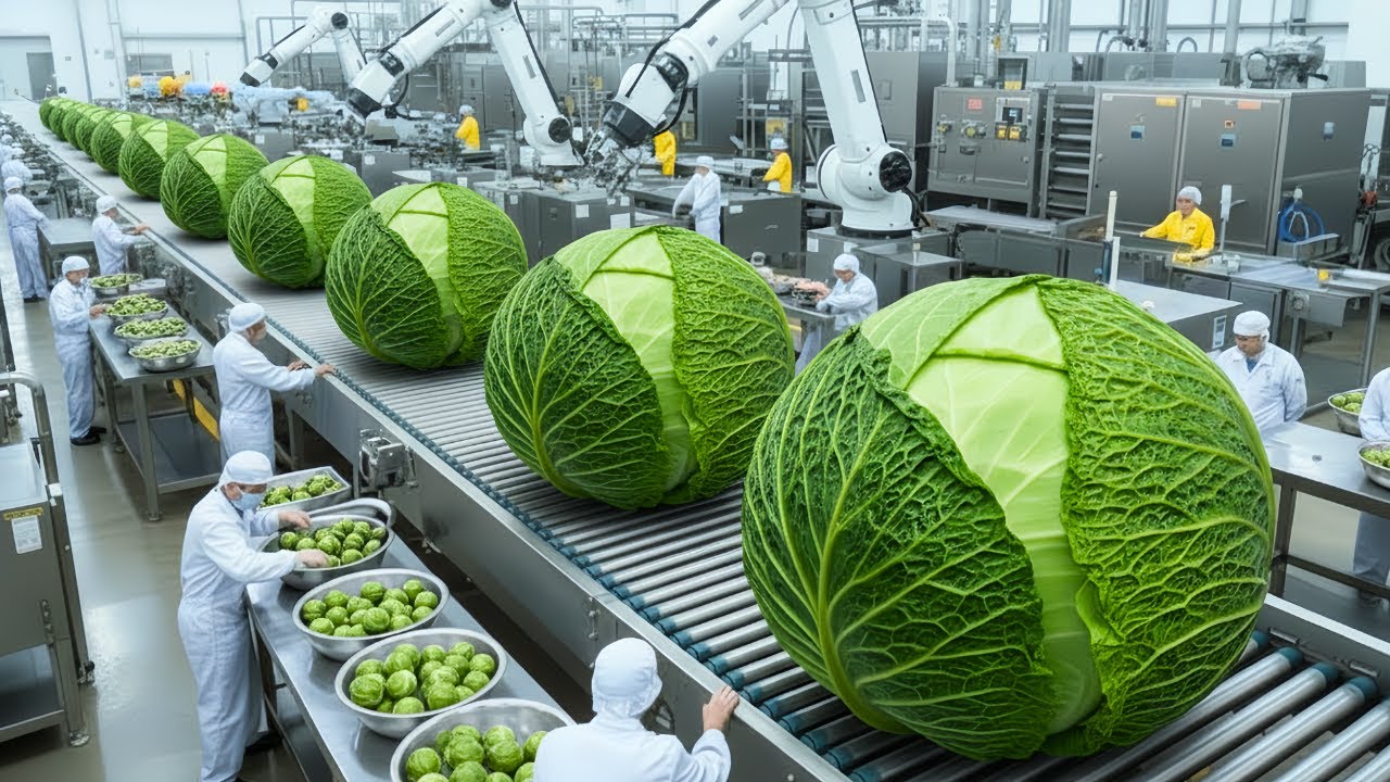 Inside the Cabbage Factory 🥬 How Shredded Salad Is Mass-Produced on a High-Speed Production Line