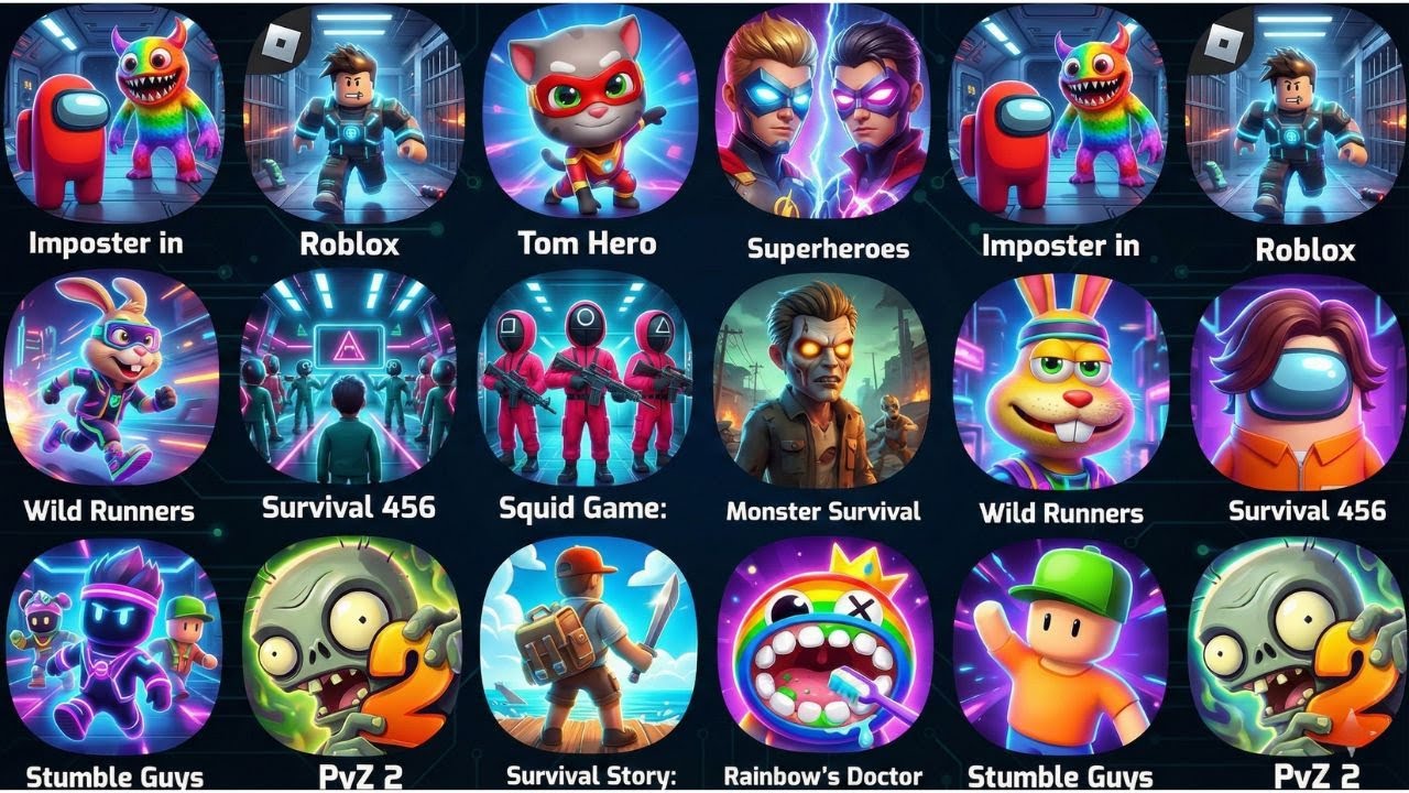 Hide In The Backroom,Roblox,Squid Game,Stumble Guys,Survival 456,Monster Survival,Survival Story..