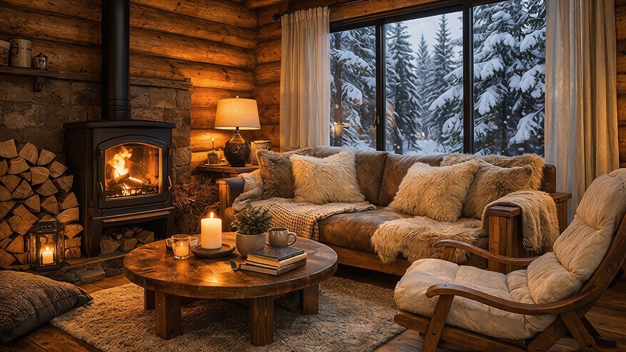 Cozy Winter Cabin Fireplace Ambience ❄️🔥 Relaxing Music, Snowfall & Warm Log Cabin Vibes#65