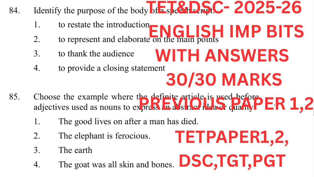 AP &TG TET 2025 ENGLISH IMP BITS||DSC ENGLISH PREVIOUS PAPER 2 WITH ANSWERS|ENGLISH MODIL PAPERS