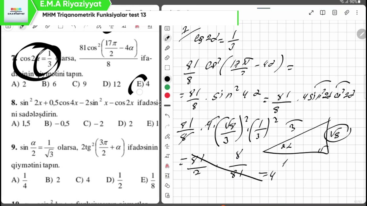 MHM Triqanometrik Funksiyalar test 13