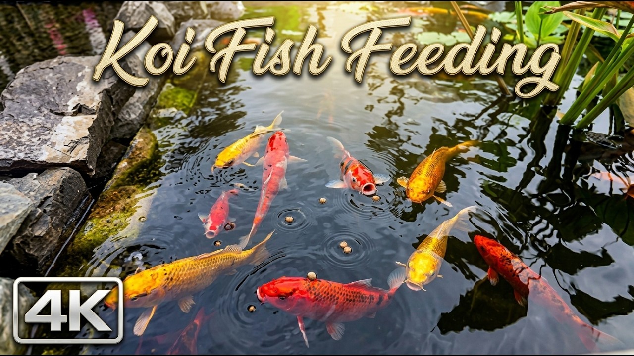 Relaxing Koi Fish Feeding in Pond 🐠  Peaceful Nature Aquarium 4K