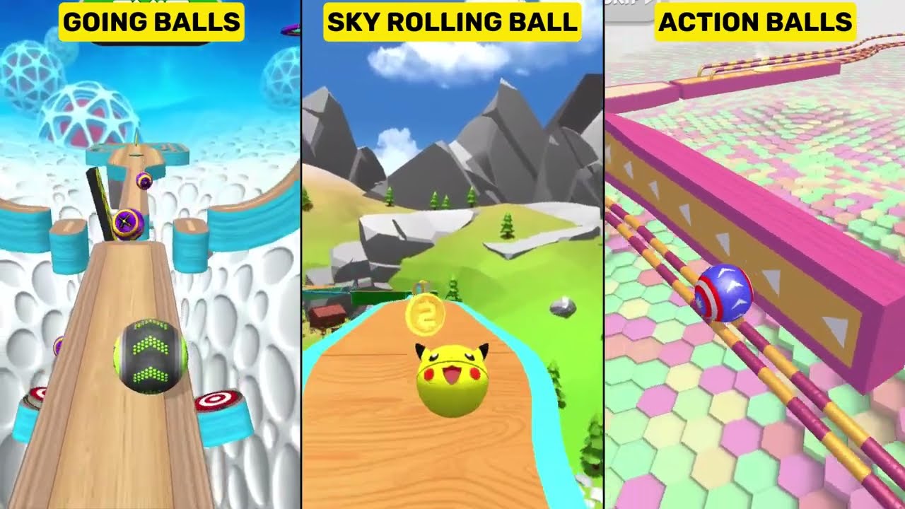 Going Balls vs Sky Rolling Ball 3D vs Action Balls Gameplay Comparison 010 (Android & iOS SpeedRun)