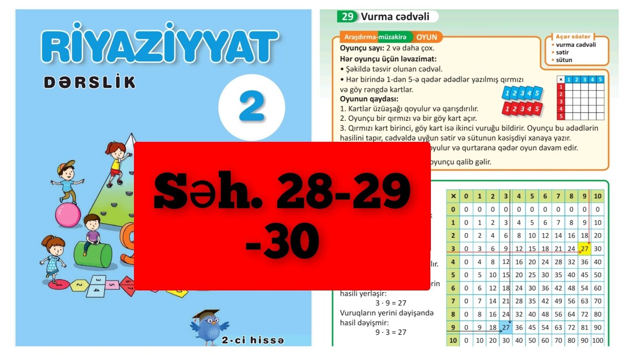 2ci sinif Riyaziyyat dərslik 2ci hissə Mövzu-Vurma cədvəli #dərslik #vurmacədvəli #səh28-29 #ülkərM