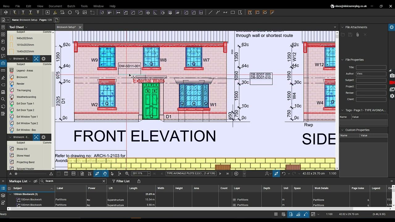 Bluebeam and Excel - Measuring Brickwork