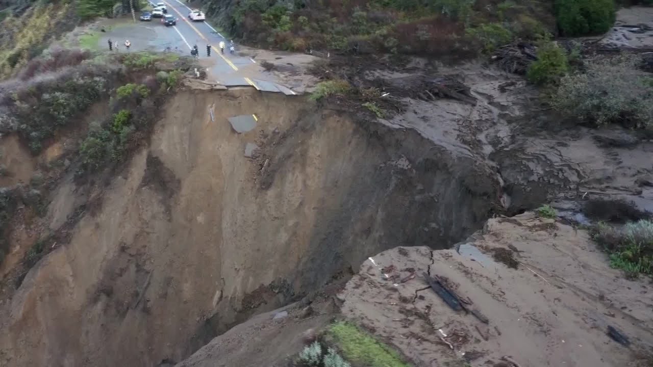 RAW: Drone Video Shows Extent Of Washout Damage To State Highway 1