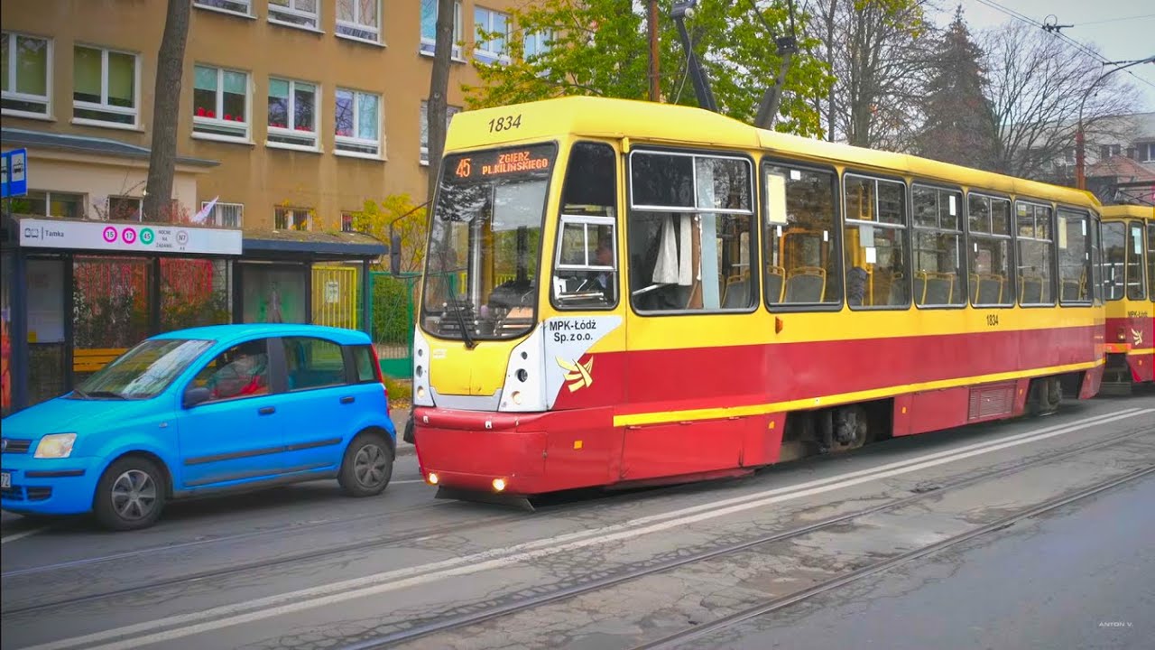 Poland, Łódź, tram 45 ride from Tamka to 1 Maja Łąkowa