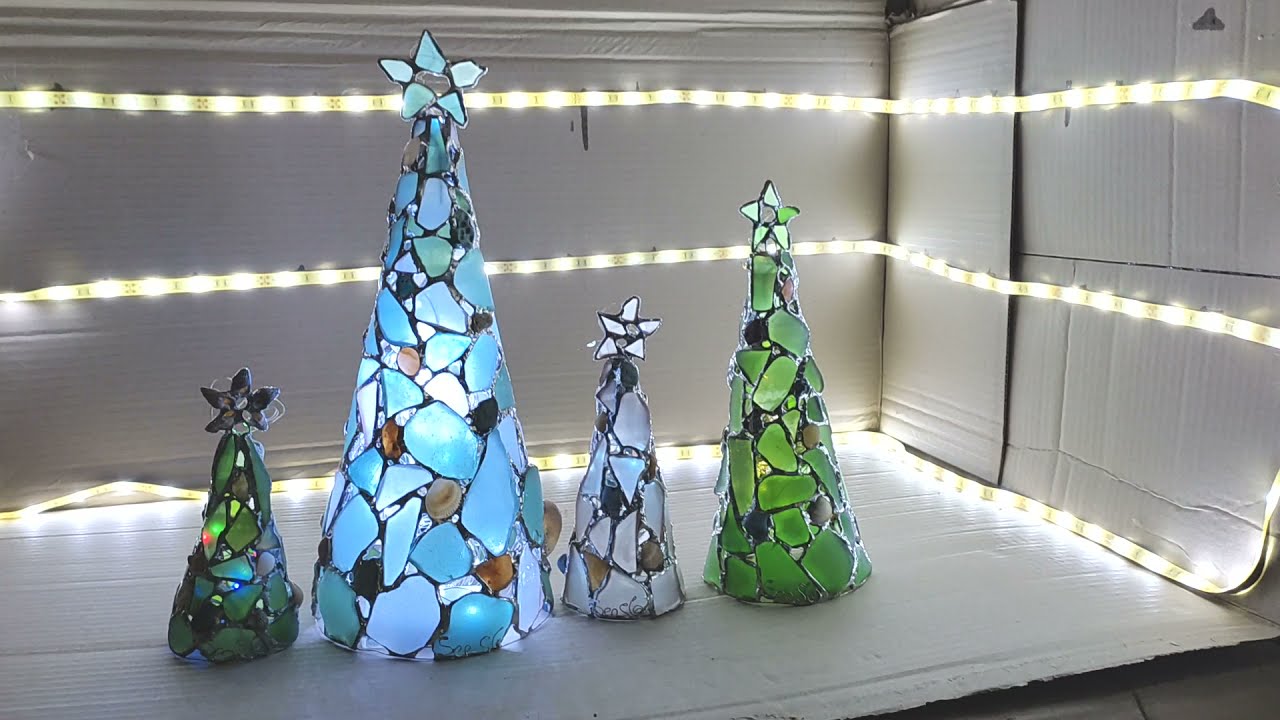 Sea glass Christmas trees with natural 