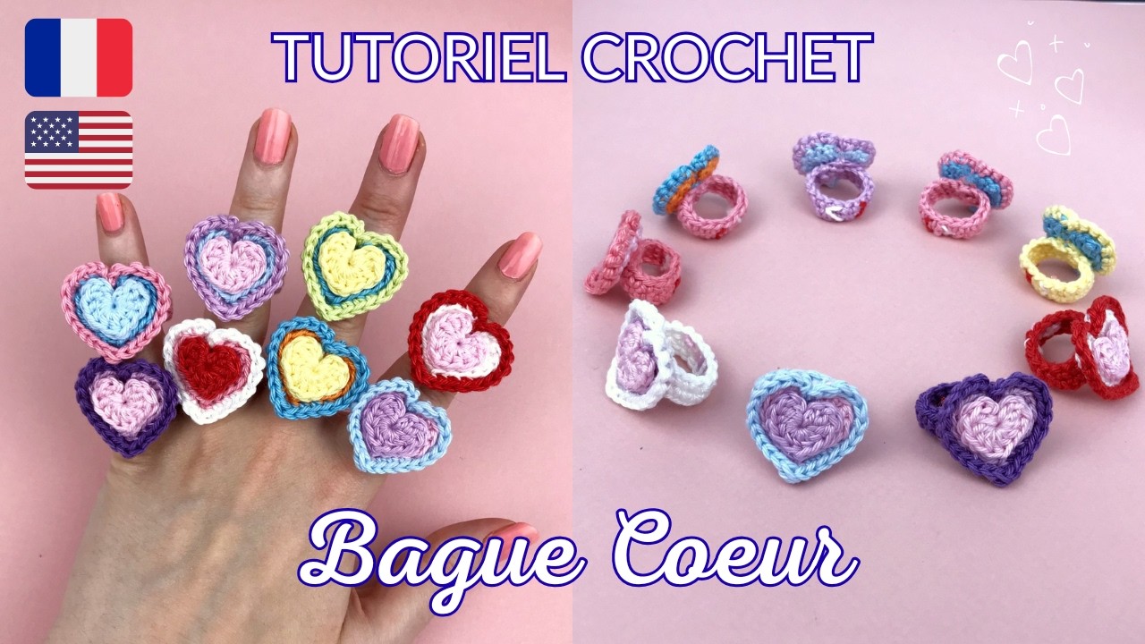 Bague coeur 💗 - TUTORIEL CROCHET FACILE et rapide pour débutant - BIJOUX #patron #diy