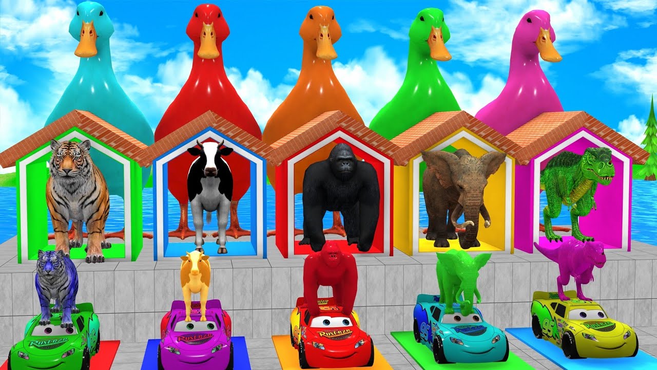 Long Slide Game with Cow Elephant Gorilla Hippopotamus Tiger 3d Animal Game Funny 3d Animals