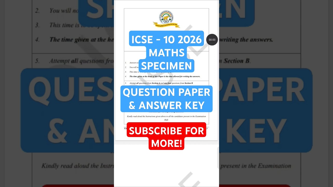 ICSE 10 Maths Specimen Paper 2026 Answer Key #icse2026 #icsemaths #icsespecimen #icseclass10