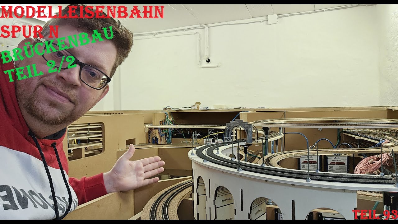 Modelleisenbahn Spur N Brückenbau LaserCut Rohbau ist eingebaut Viadukt Brücke MoBa DoKu Teil 93 4K
