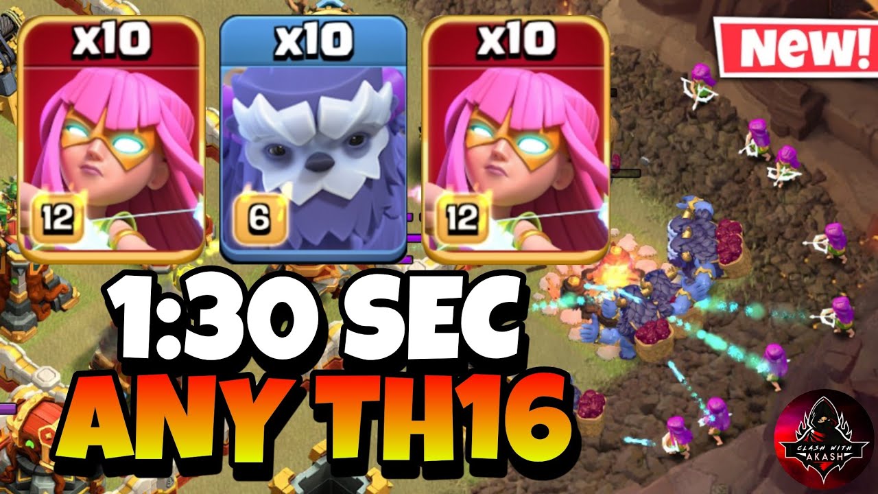 Th16 Yeti Super Archer Attack With 4 Earthquake Spell | Best Th16 Attack Strategy in Clash of Clans