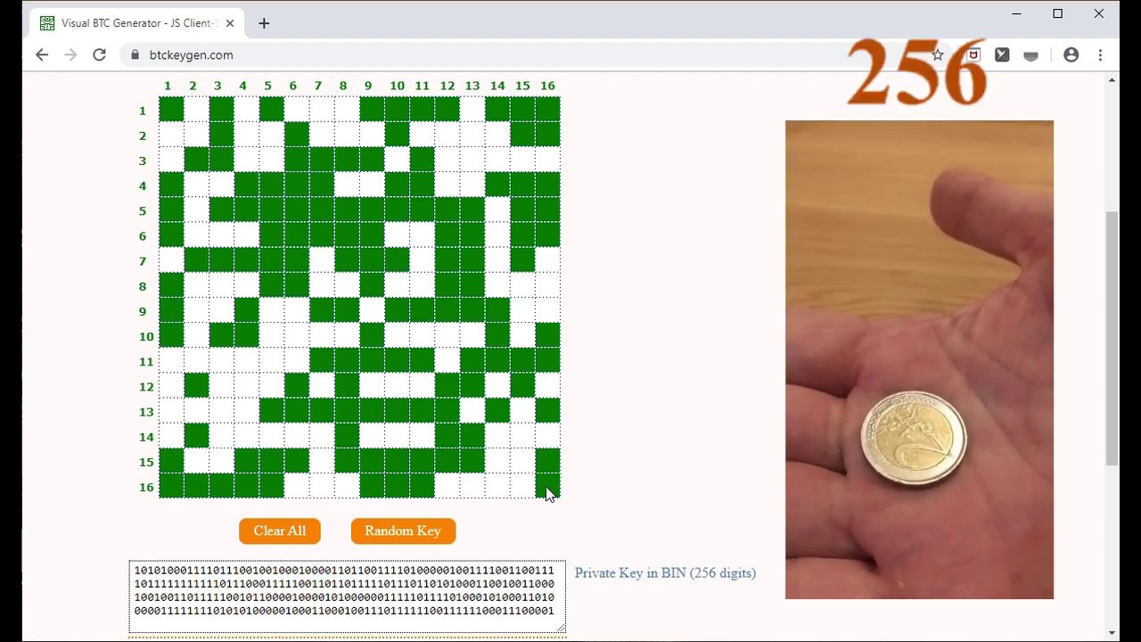 Bitcoin private key generator (256 coin flips)
