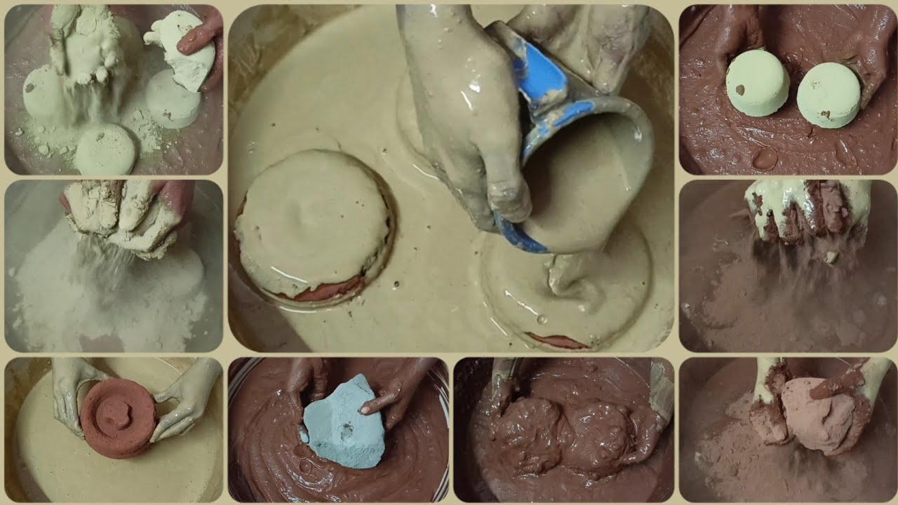 6K Celebration🎊🥳Video 2/6 || Multani Mitti+Red Dirt+Cement💦Crumbling+Paste Mixing/Playing ASMR #1049