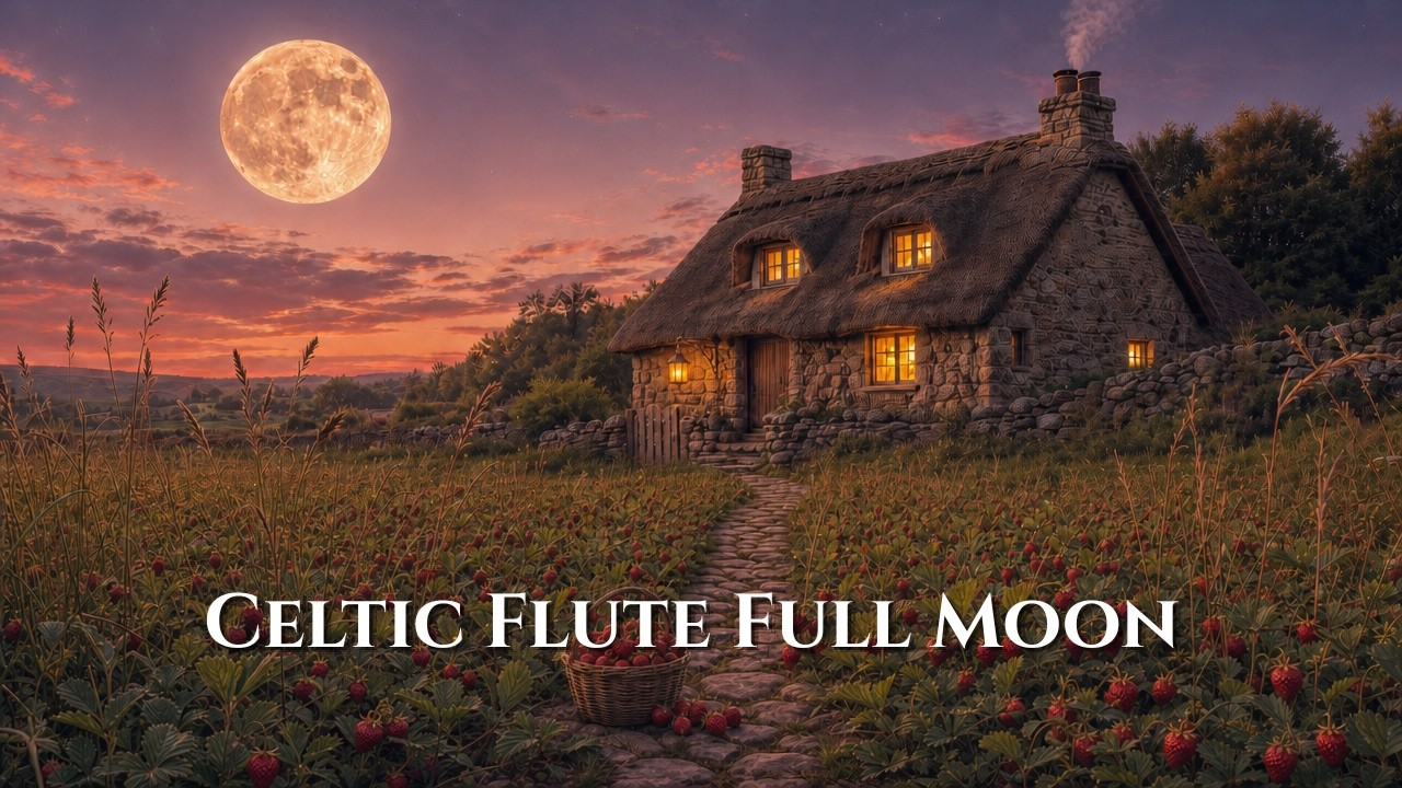 Cottage Witch Strawberry Full Moon Ambience | Flute Music | 2 Hours