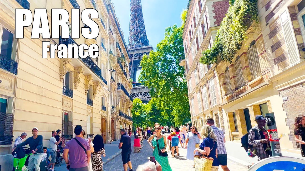 4K HDR PARIS France eiffel tower 🗼🥐, Rue de l'Université Walking Tour with captions  🇫🇷 Summer walk