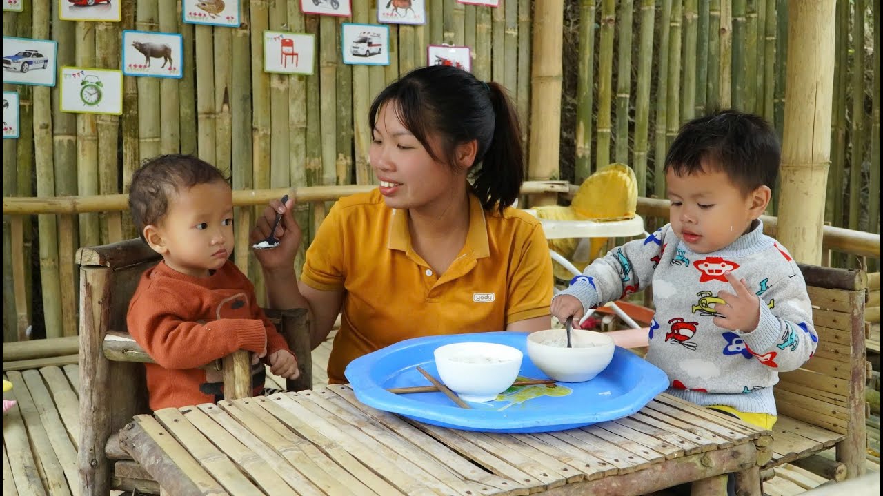 Harvesting gourds to sell at the market - making new bamboo tables and chairs. baby care