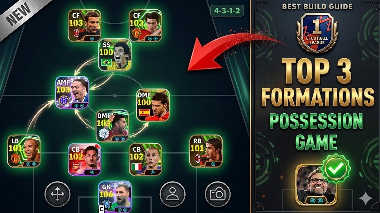Топ-3 тактических схем Юргена Клоппа для игры с контролем мяча в Efootball 2026 🔥🔥 Efootball 2026...