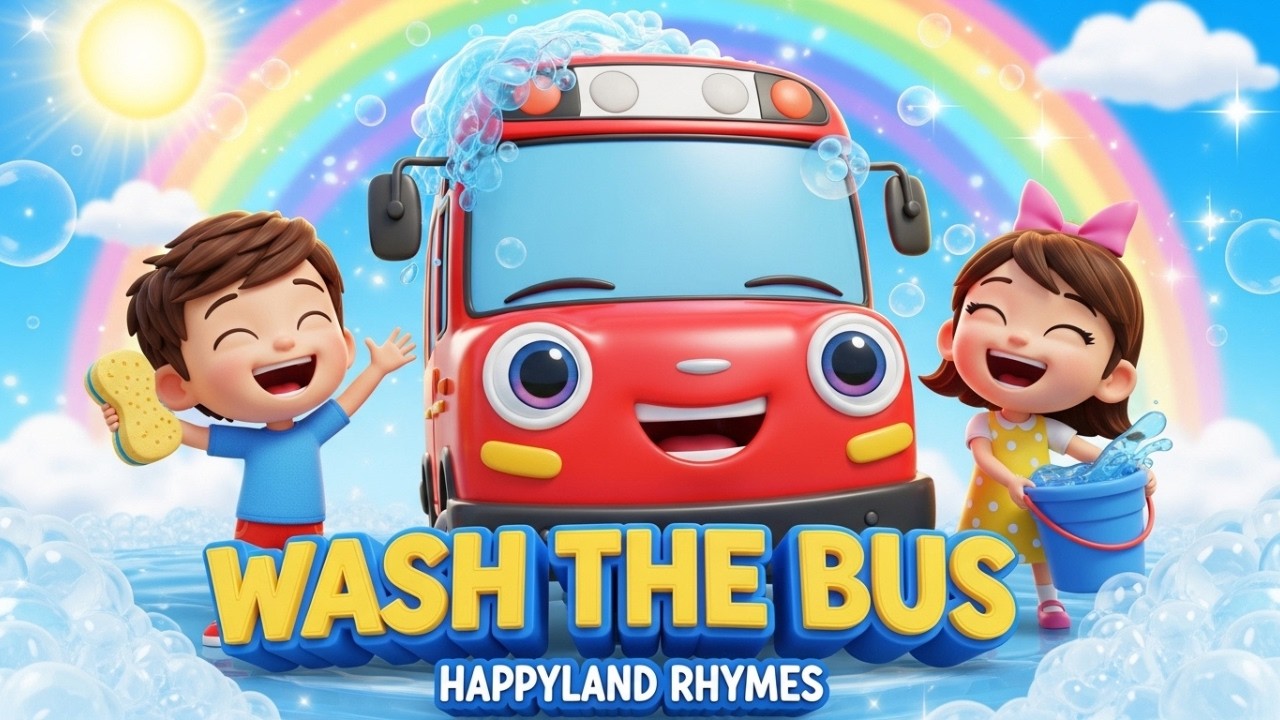 Wash the Bus Song 🚌 | Kids Cleaning Song | Fun Nursery Rhymes | HAPPYLAND RHYMES