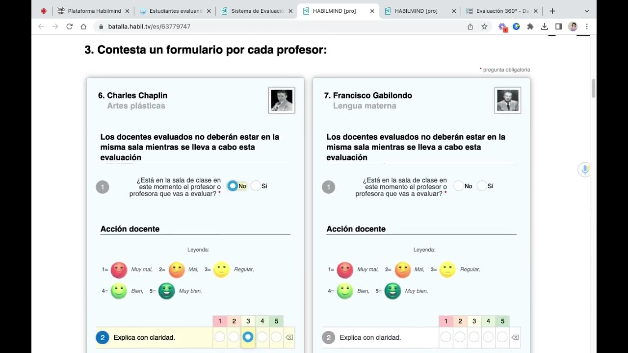 Encuesta alumnos evaluando a los profesores.