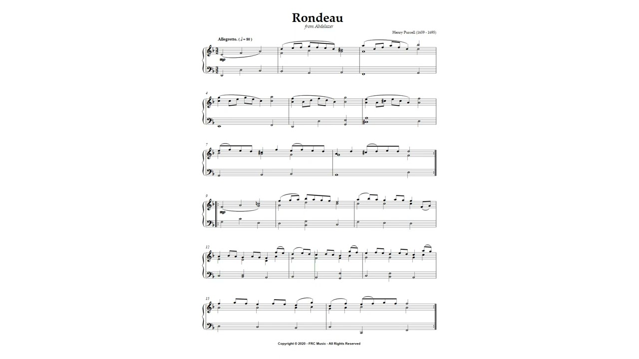 Purcell: Rondeau from Abdelazer for Easy Piano