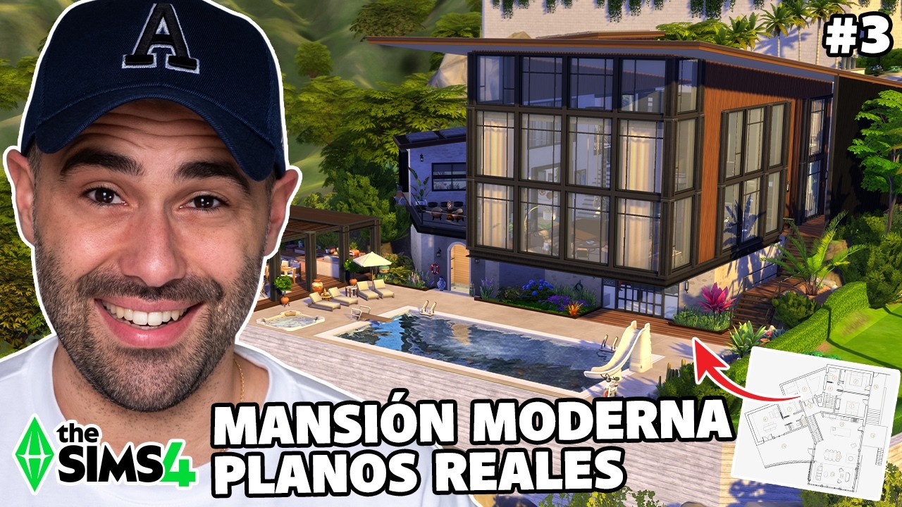 Acabo esta MANSIÓN MODERNA ENORME en los Sims 4 🏠 Construyendo con PLANOS REALES | Parte 3