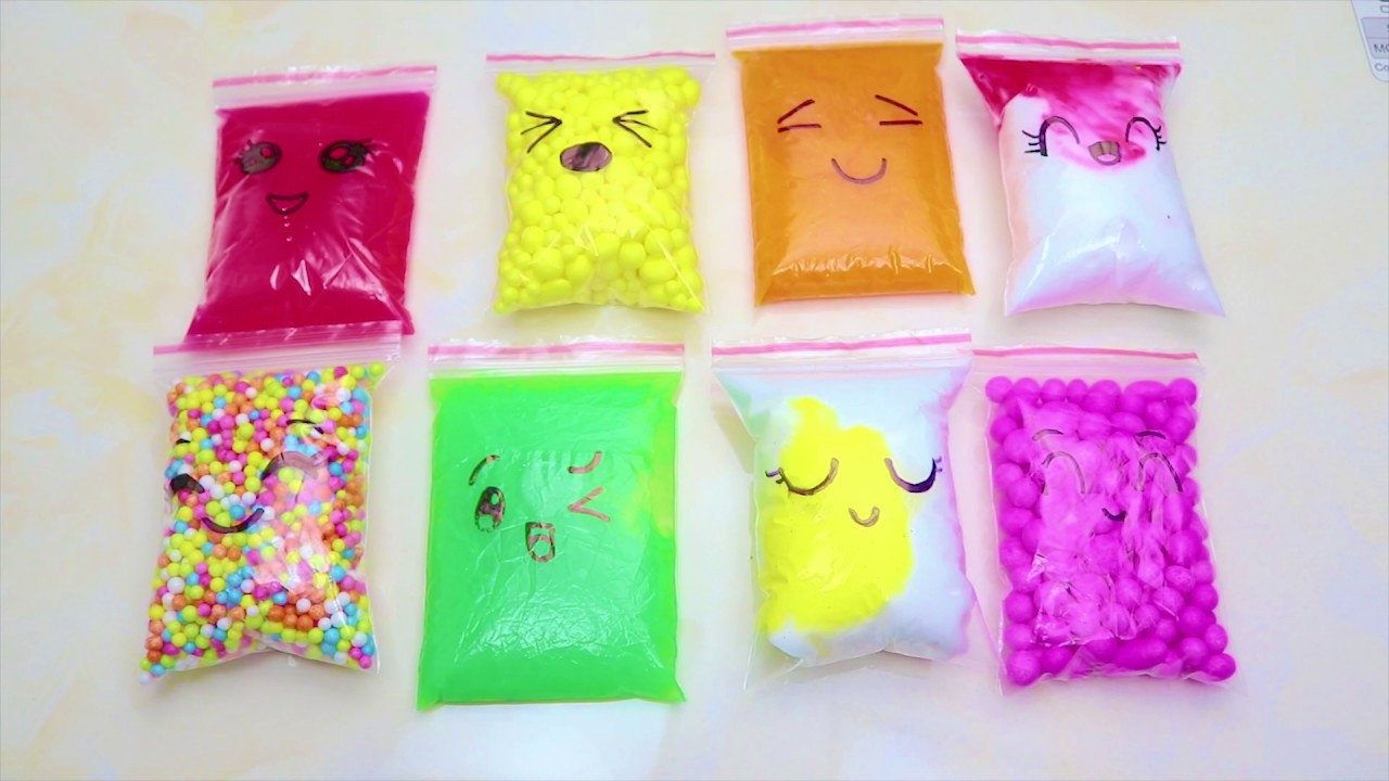 Making Slime With Bags And Cute Doodles (Fluffy Slime) - Relaxing Satisfying Slime.