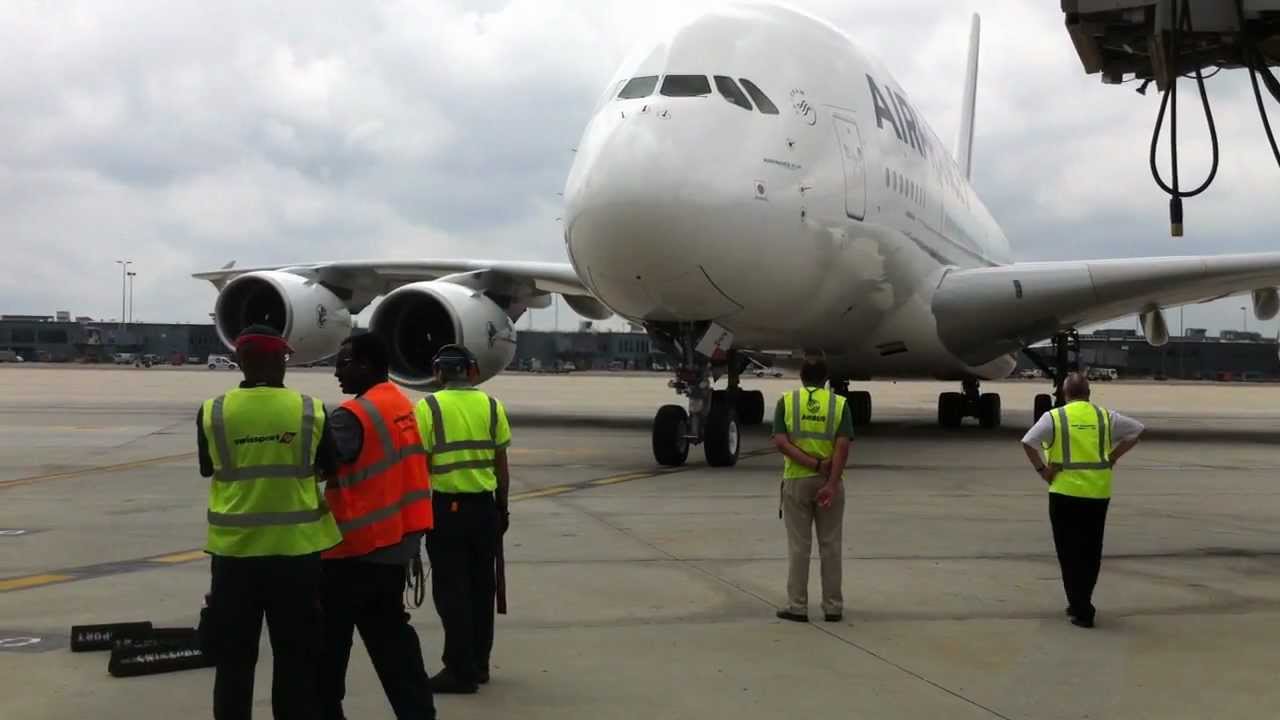 Air France A380 Pulling Into Washington Dulles International Airport [HD]