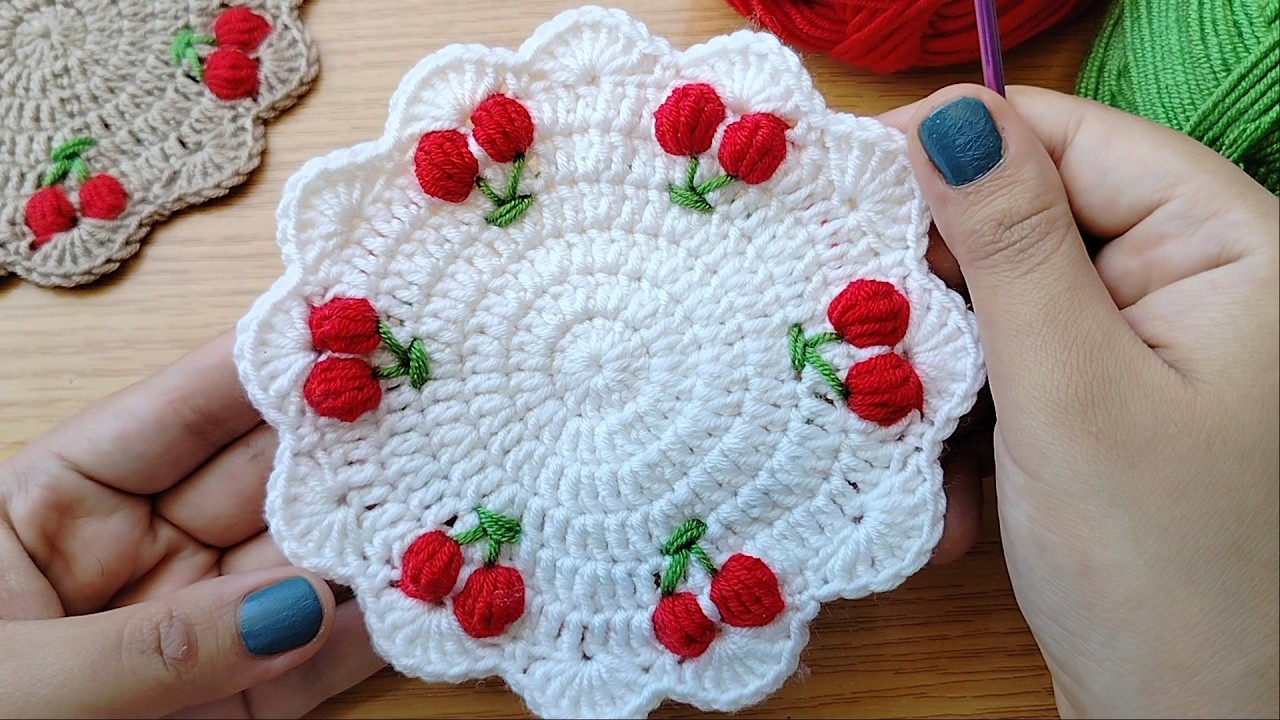 Easy Cherry Coaster Crochet Pattern 🍒 | DIY Table Decor