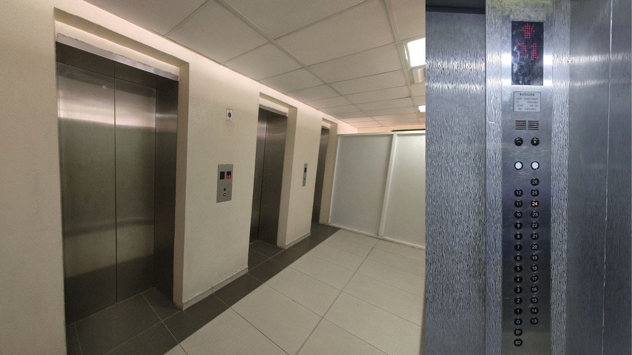 [Short ride] High-rise Hitachi VFI Lifts (feat. faulty doors) - Al Khan, Sharjah, UAE