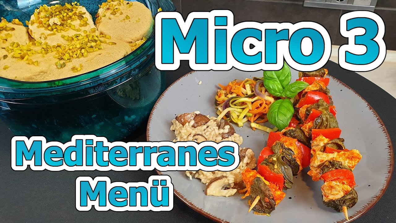 Micro 3 Gar-Set Mediterrane Putenspieße, Pilz-Risotto, Pfirsichhälften #tupperware #micro3