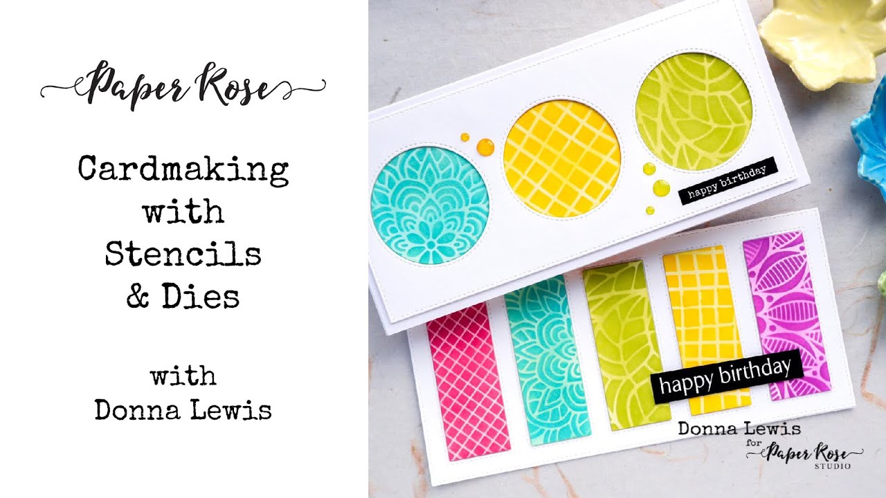 Paper Rose Studio | cardmaking with stencils - fun slimline cards