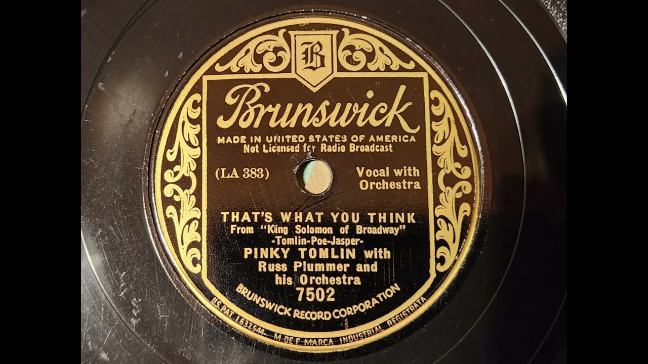 THAT'S WHAT YOU THINK - PINKY TOMLIN with RUSS PLUMMER'S ORCHESTRA - 1935 - Brunswick Bliss Series!