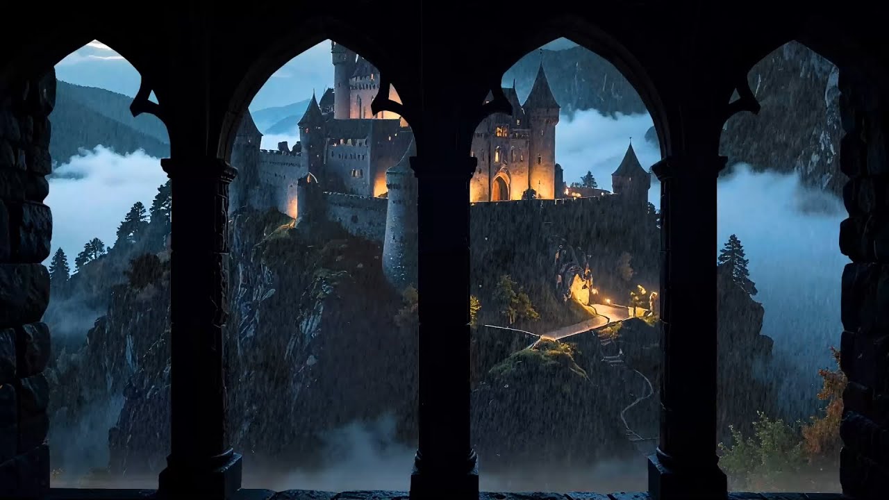 Soft Rain and Cold Air Around a Silent Medieval Castle
