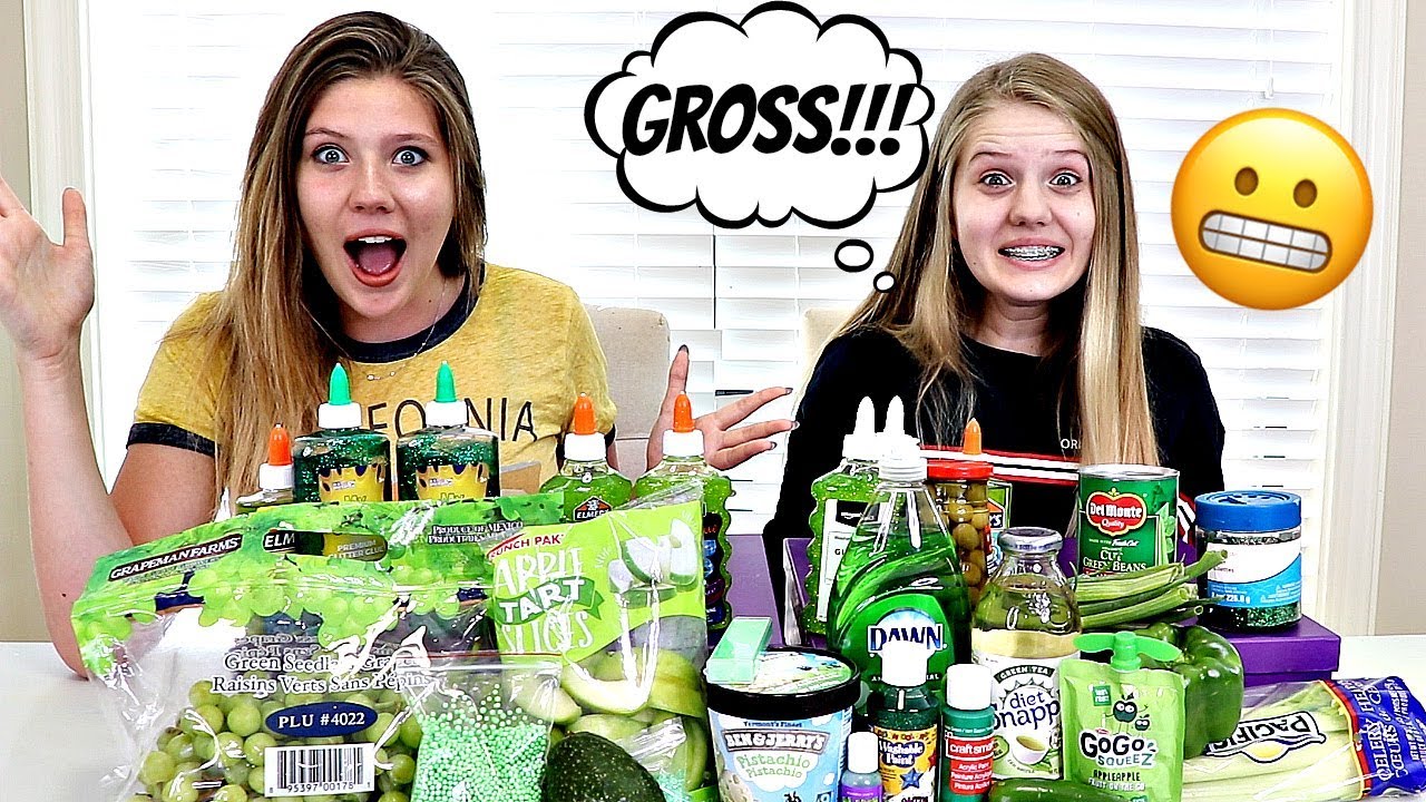 Green Food vs Green Slime Switch up Challenge || Taylor and Vanessa