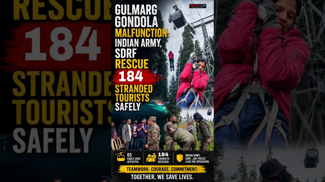 Gulmarg Gondola Malfunction: Indian Army, SDRF Rescue 184 Stranded Tourists Safely