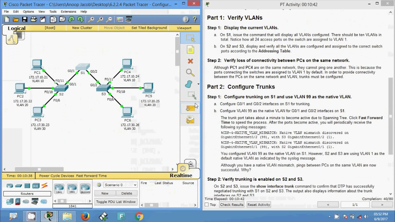 6.2.2.4 Packet Tracer - Configuring Trunks